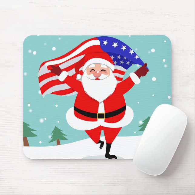 Santa running with american flag mouse mat (With Mouse)