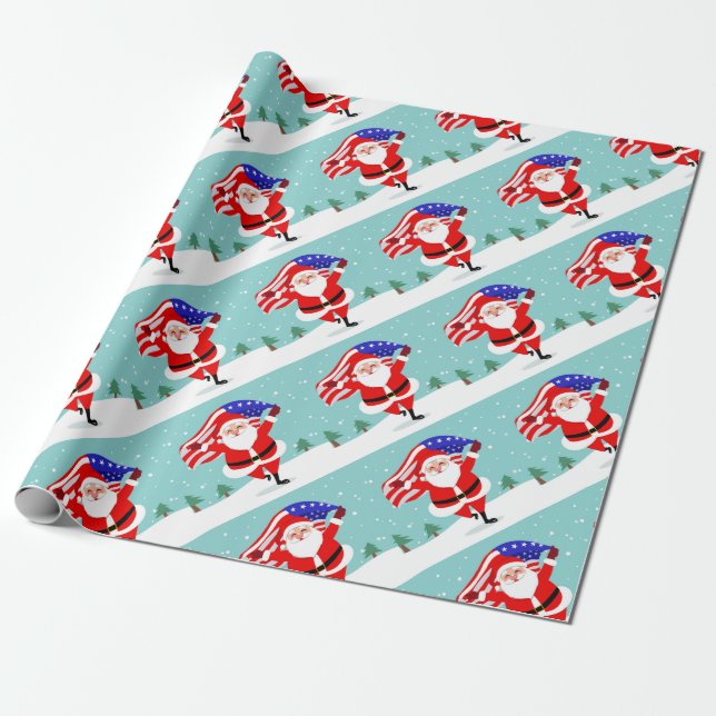 Santa running with american flag wrapping paper (Unrolled)
