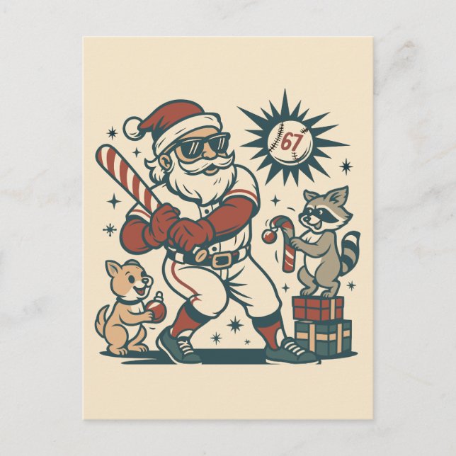 Santa’s 67 Christmas Baseball Meme Postcard (Front)