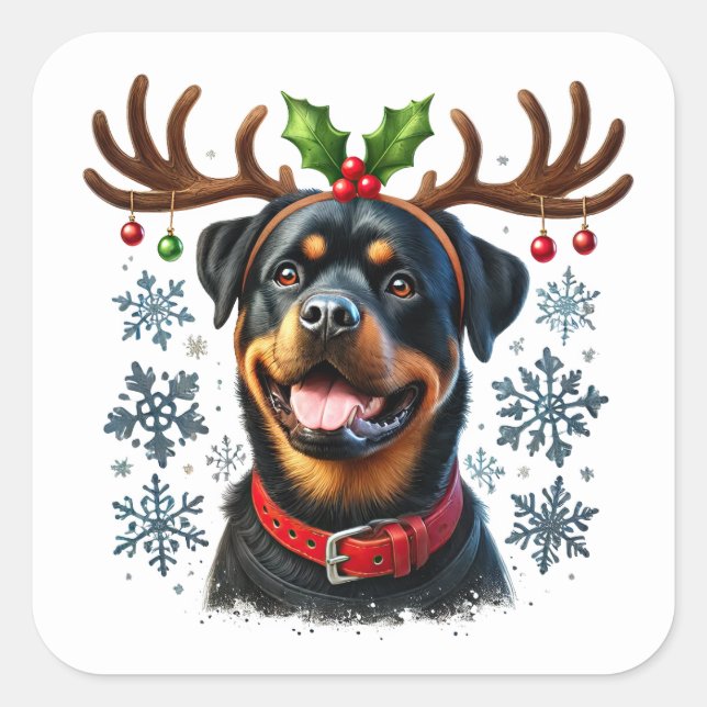 Santa’s Antlered Rottie Star! Square Sticker (Front)