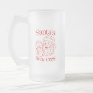 Santa’s Brew Crew Christmas Frosted Glass Beer Mug