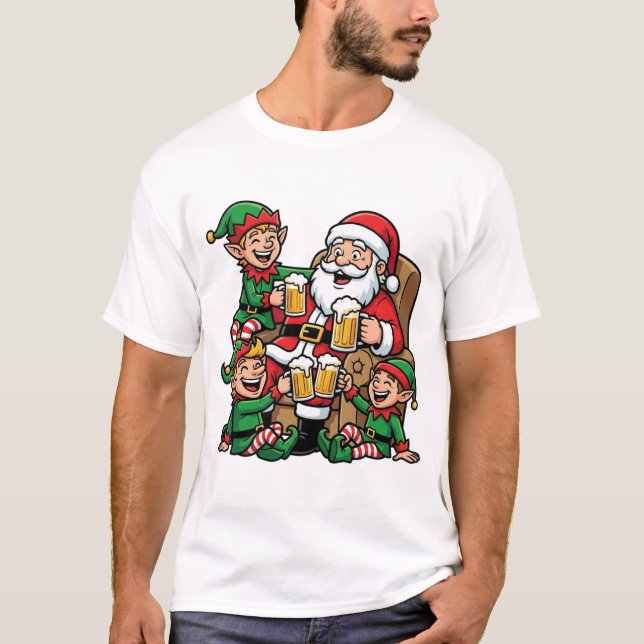 Santa’s Cheers: Elf Party Christmas Design T-Shirt (Front)