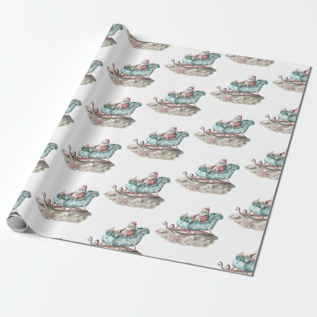 Santa’s Chinoiserie Sleigh on the Beach white Wrapping Paper (Unrolled)