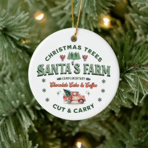 Santa’s Christmas Tree Farm Logo Vintage style Ceramic Tree Decoration