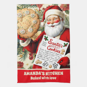 Santa’s Cookie Recipe Personalised Christmas  Tea Towel