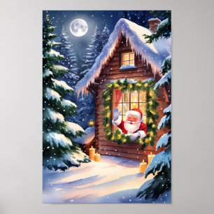 Santa’s Cosy Cottage Winter Landscape Poster