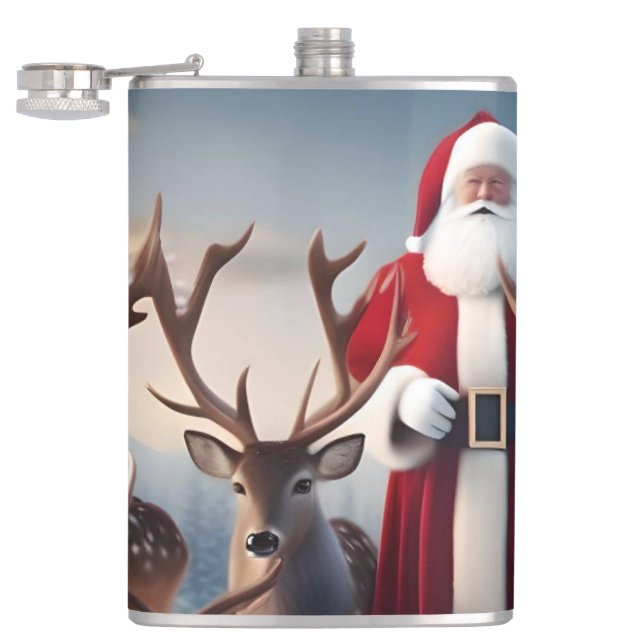 Santa’s Crew: Father Christmas Poses Reindeers Hip Flask (Opened)