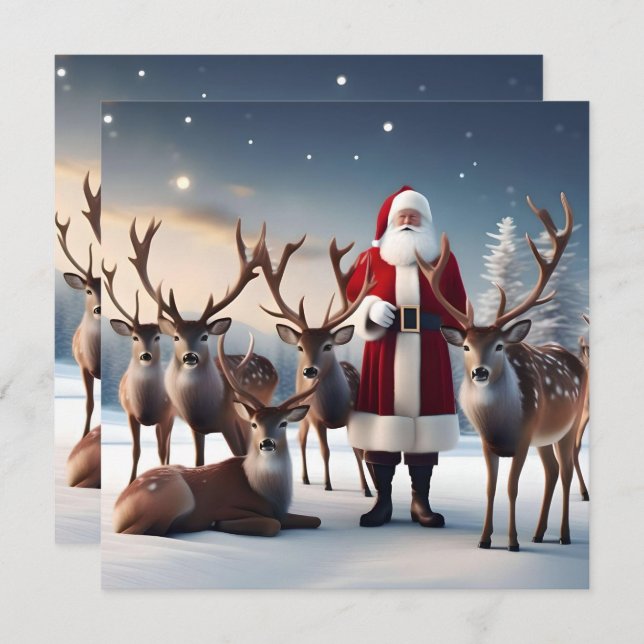 Santa’s Crew:Father Christmas Poses With Reindeers Invitation (Front/Back)