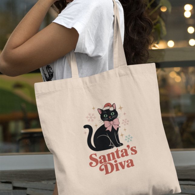 Santa’s Diva Cute Christmas Cat for Her Tote Bag (Creator Uploaded)