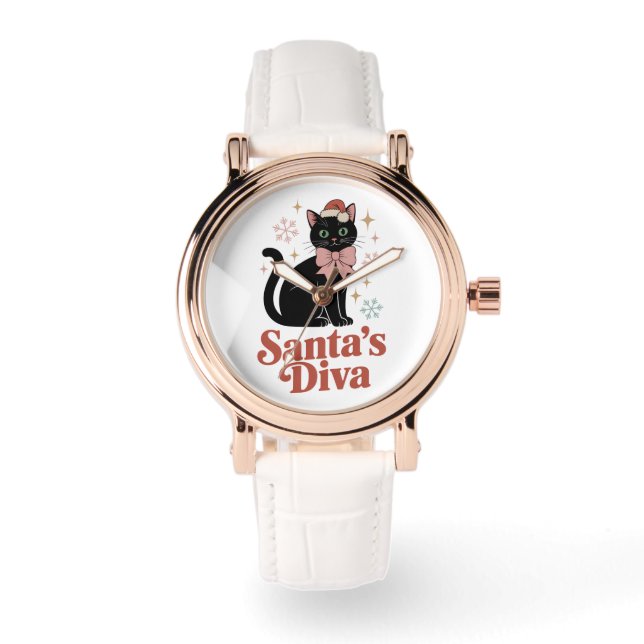 Santa’s Diva Cute Christmas Cat for Her Watch (Front)