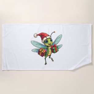 Santa’s Dragonfly Helper Beach Towel