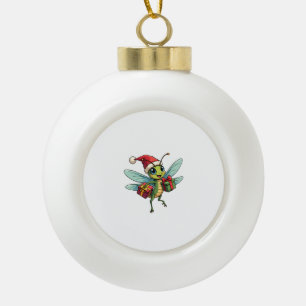 Santa’s Dragonfly Helper Ceramic Ball Christmas Ornament
