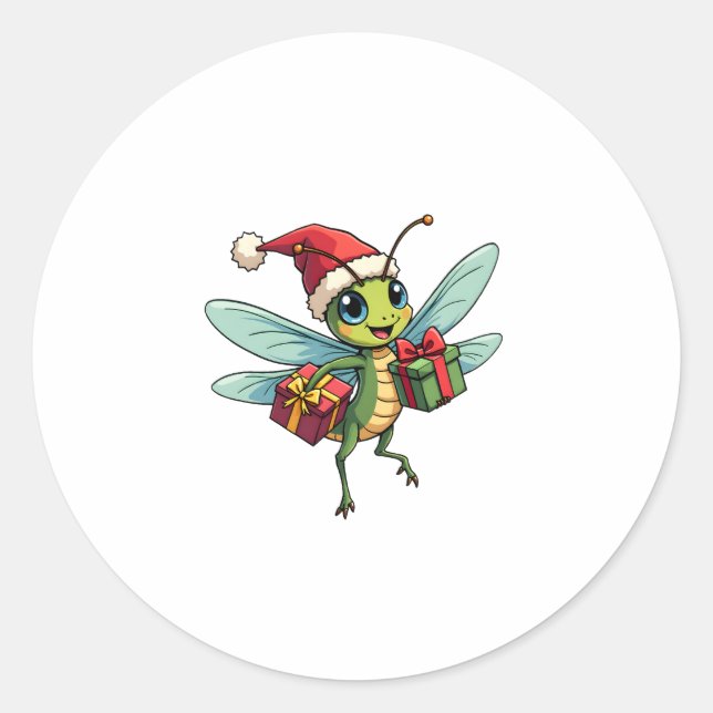Santa�s Dragonfly Helper Classic Round Sticker (Front)
