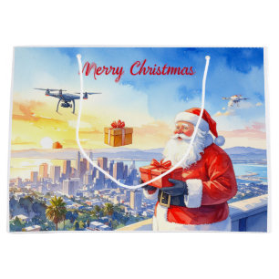 Santa’s Drone Delivery Working on Christmas Large Gift Bag