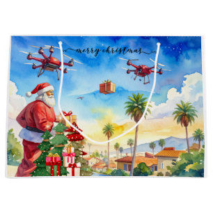 Santa’s Drone Delivery Working on Christmas Large Gift Bag