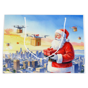 Santa’s Drone Delivery Working on Christmas  Large Gift Bag