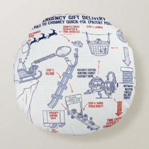 Santa’s Emergency Gift Delivery Blueprint Round Cushion