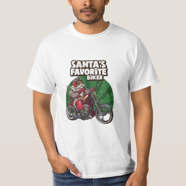 Santa’s Favorite Biker Christmas Motorcycle T-Shirt (Front)