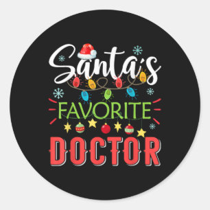 Santa S Favorite Doctor Xmas Light Santa Hat Chris Classic Round Sticker