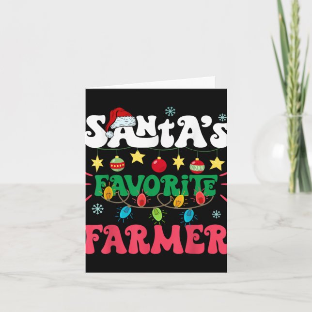 Santa S Favorite Farmer Funny Santa Hat Xmas Light Card (Front)