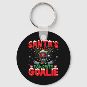 Santa’s Favorite Goalie Christmas Hockey Santa Hat Key Ring