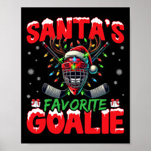 Santa’s Favorite Goalie Christmas Hockey Santa Hat Poster