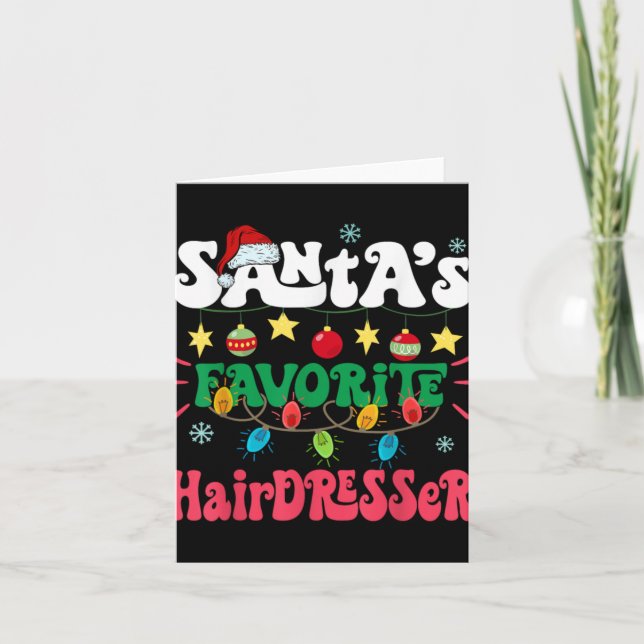 Santa S Favorite Hairdresser Santa Hat Xmas Light  Card (Front)