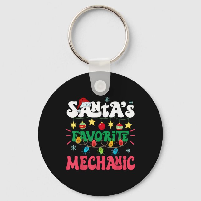 Santa S Favorite Mechanic Funny Santa Xmas Light C Key Ring (Front)