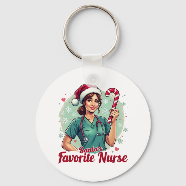Santa’s Favorite Nurse  Key Ring (Front)