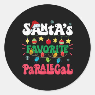 Santa S Favorite Paralegal Funny Santa Xmas Light  Classic Round Sticker