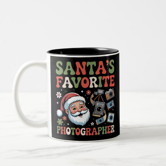 Santa’s Favorite Photographer Christmas Gift Funny Two-Tone Coffee Mug (Left)