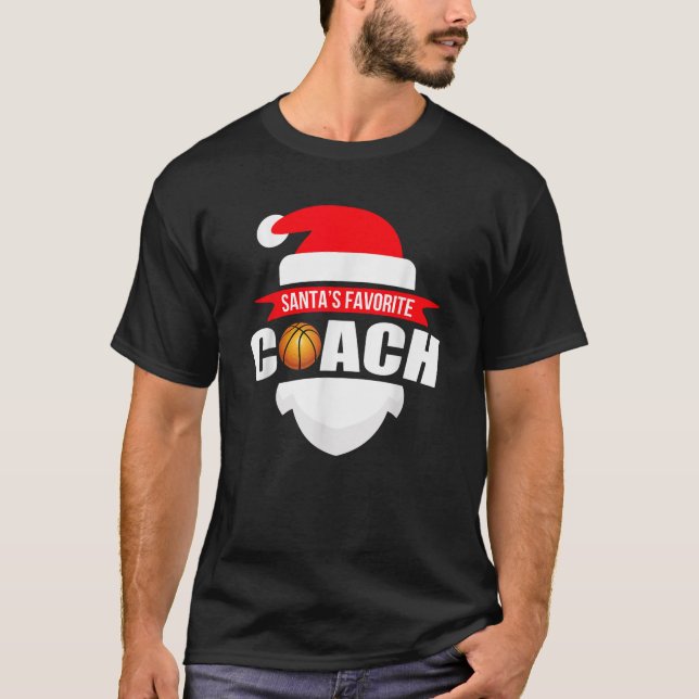Santa s Favourite Basketball Coach Funny Christmas T-Shirt (Front)