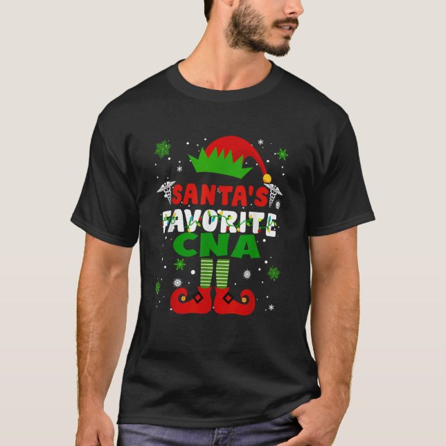 Santa s Favourite CNA Funny Christmas Gifts  T-Shirt (Front)