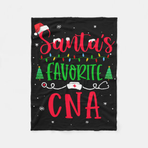 Santa s Favourite Cna Nurse Xmas Light Santa Hat Fleece Blanket