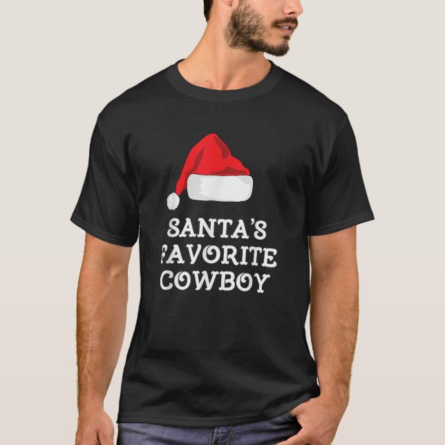 Santa s Favourite Cowboy Christmas Hat Funny Xmas  T-Shirt (Front)
