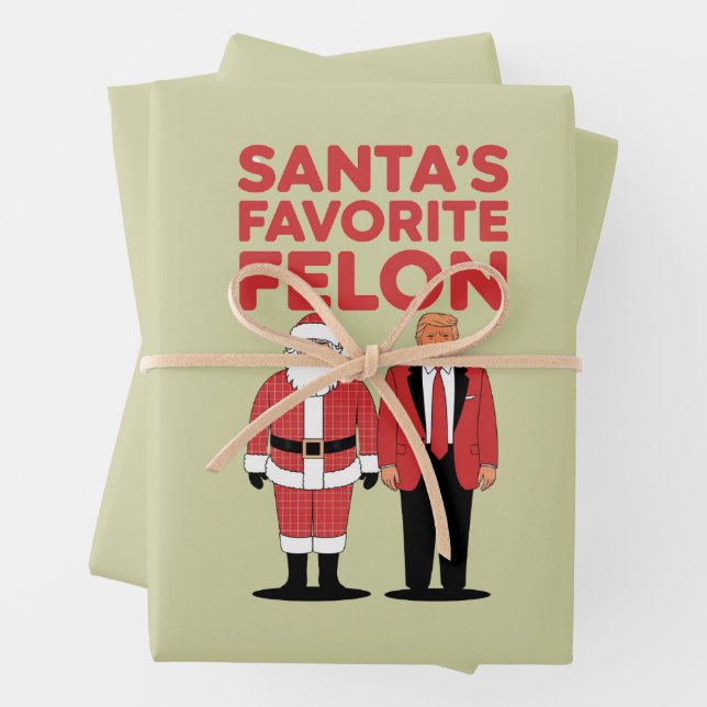 Santa’s Favourite Felon Trump Christmas Republican Wrapping Paper Sheet (In situ)