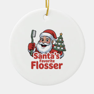 Santa’s Favourite Flosser Christmas Dental Dentist Ceramic Tree Decoration