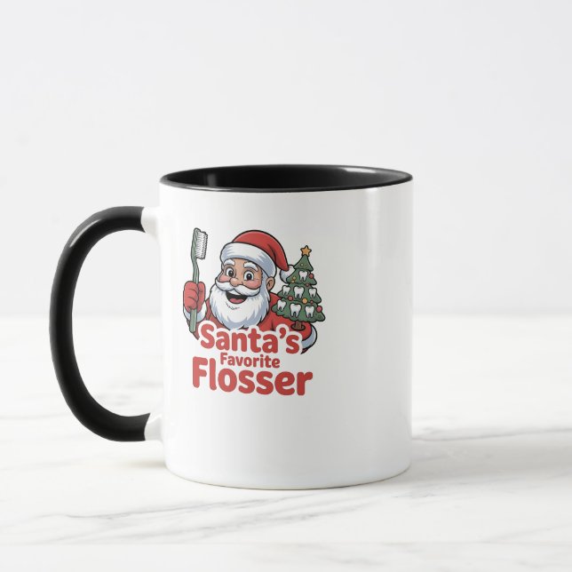 Santa’s Favourite Flosser Christmas Dental Dentist Mug (Left)