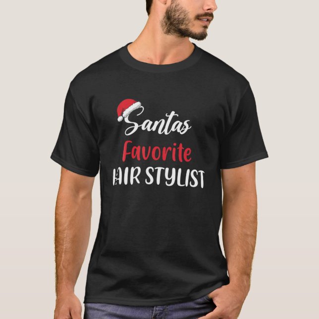 Santa’S Favourite Hair Stylist Pajama Christmas Xm T-Shirt (Front)