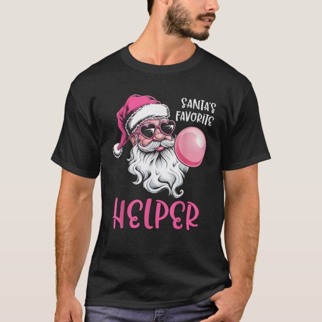 Santa s Favourite Helper Christmas Pink Santa Clau T-Shirt (Front)