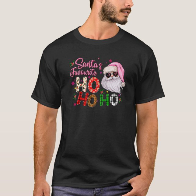 Santa s Favourite Ho Ho Ho Santa Claus Pink Christ T-Shirt (Front)
