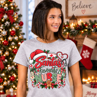 Santa’s Favourite Nurse Funny Christmas Nursing T-Shirt