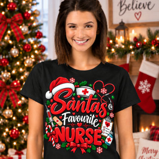 Santa’s Favourite Nurse Funny Christmas Nursing T-Shirt