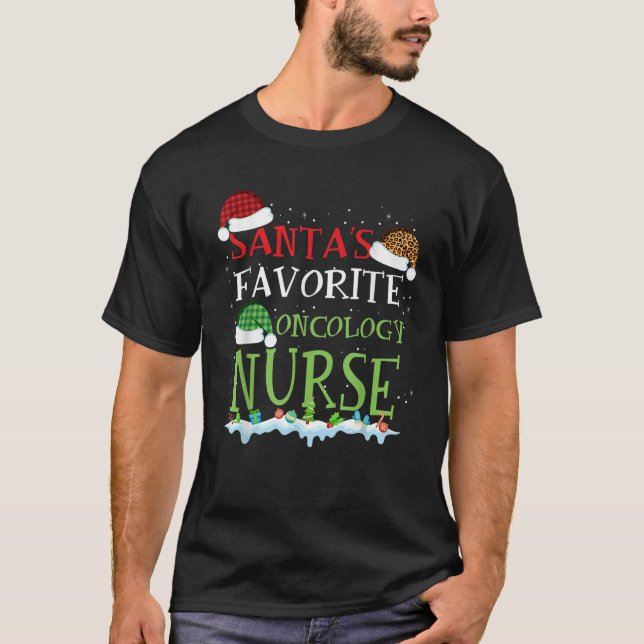 Santa s Favourite Oncology Nurse Funny Christmas G T-Shirt (Front)