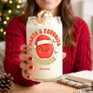 Santa’s Favourite Teacher Funny Christmas Gift Can Glass