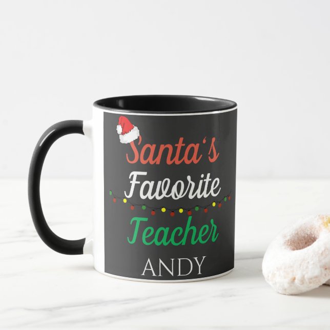Santa’s Favourite Teacher Merry Christmas customis Mug (With Donut)