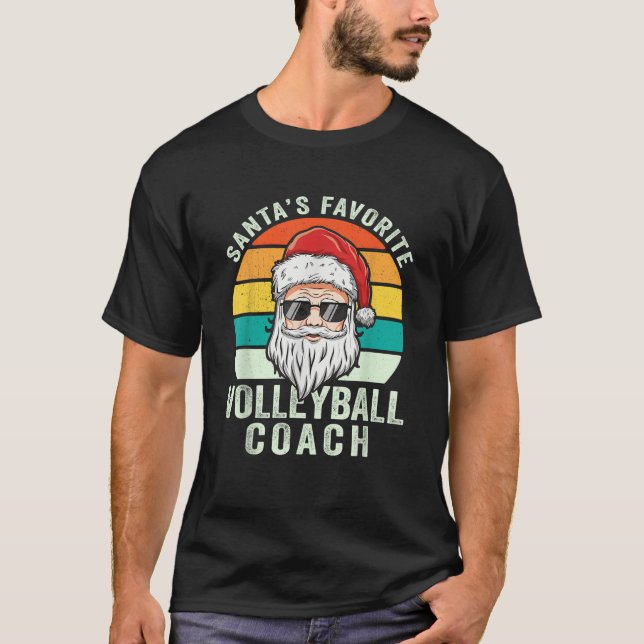 Santa s Favourite Volleyball Coach Funny Christmas T-Shirt (Front)