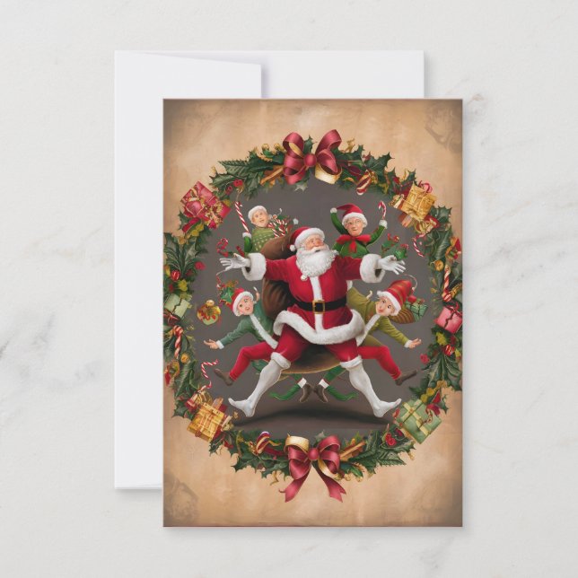 Santa’s Festive Dance with Elves Invitation (Front)