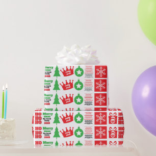 santa´s festive Ho Ho Ho Text face tree   Wrapping Paper