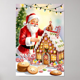 Santa’s Gingerbread House Illustration Poster
